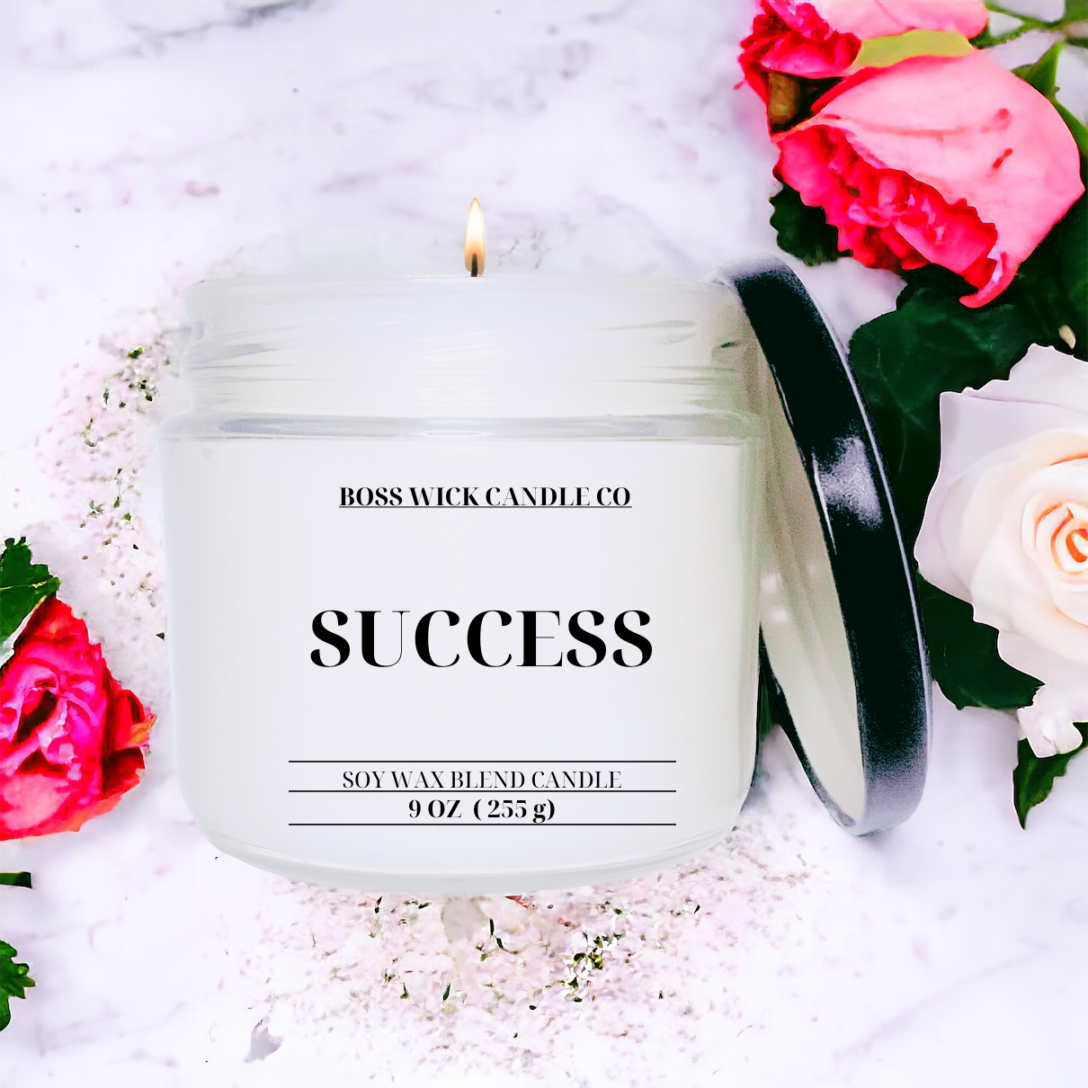 Set the mood for success with this invigorating success candle. Infused with the calming scents of baby powder, jasmine, rose, and geranium, and grounded with earthy cedar musk, it's the perfect blend to create a positive and motivating environment. Ignite your drive and inspire success with each and every burn.