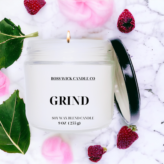 Indulge in the aroma of Grind, a candle that combines the sweet scents of berries, fig leaves, cotton candy, and caramel. Let the nostalgic, powdery tones uplift your senses and bring a sense of warmth and sweetness to any space. Surround yourself with this irresistible blend and feel your worries melt away.